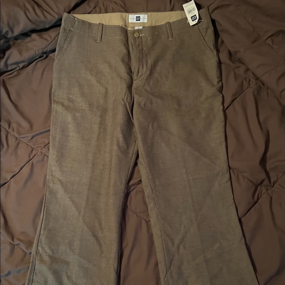 GAP factory Lt brown tweed w/faint stripe.  Lined flare slacks size 14